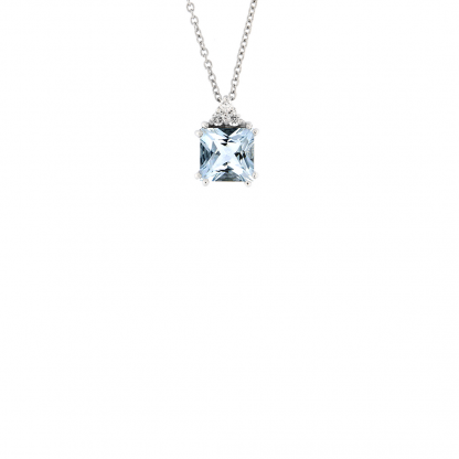 Pendente in oro bianco 18kt con acquamarina carrè 1,00 ct e diamanti GVS1
