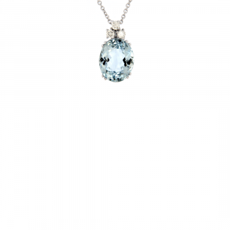 Pendente in oro bianco 18kt con acquamarina ovale 10x8mm e diamanti GVS1