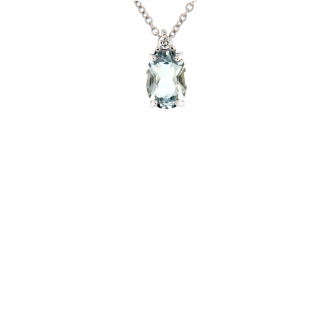 Pendente in oro bianco 18kt con acquamarina ovale 0,67 ct 7x5mm e diamanti GVS1