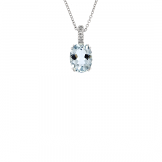 Pendente in oro bianco 18kt con acquamarina ovale 9x7mm e diamanti GVS1