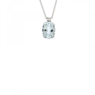 Pendente in oro bianco 18kt con acquamarina ovale 1,90 ct 9x7mm e diamanti GVS1