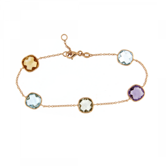 Bracciale in oro rosa 18kt con citrino, topazio azzurro, ametista viola e verde
