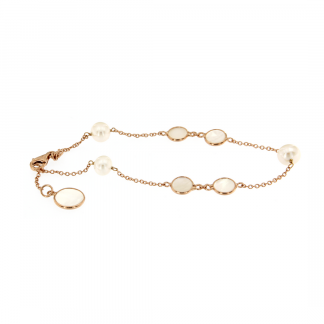 Bracciale in oro rosa 18kt con piastrine in madreperla bianca e perle freshwater