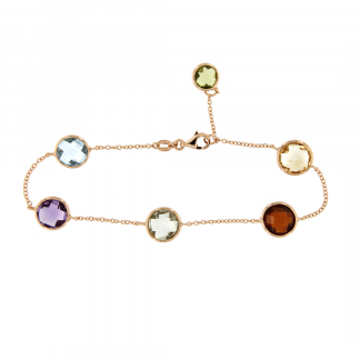 Bracciale in oro rosa 18kt con citrino, granato, ametista verde e viola, topazio azzurro e peridot