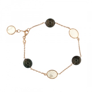 Bracciale in oro rosa 18kt con piastrine in madreperla bianca e perle tahiti