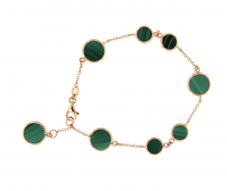 Bracciale in oro rosa 18kt con piastrine in malachite tonde 6 e 8mm