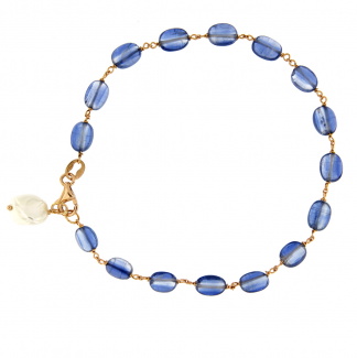 Bracciale in oro rosa 18kt con cianite ovale e perla freshwater