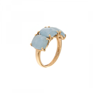 Anello in oro rosa 18kt con acquamarina milk ovale brio 10x8mm