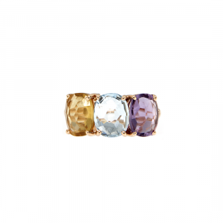 Anello in oro rosa 18kt con ametista, topazio azzurro e citrino