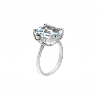 Anello in oro bianco 18kt con acquamarina ottagonale 12x10mm e diamanti GVS1