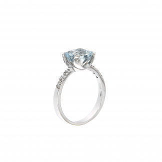 Anello in oro bianco 18kt con acquamarina antico 8mm e diamanti GVS1