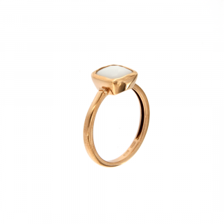 Anello in oro rosa 18kt con agata bianca antico brio 8mm