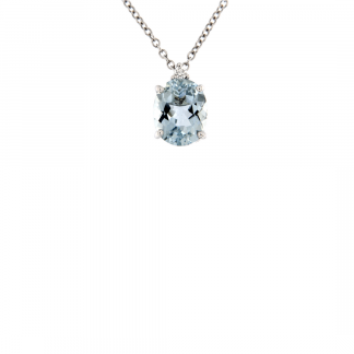 Pendente in oro bianco 18kt con acquamarina ovale 10x8mm e diamanti GVS1