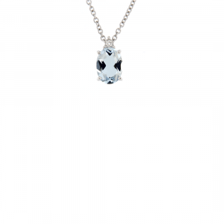 Pendente in oro bianco 18kt con acquamarina ovale 0,63 ct 7x5mm e diamanti GVS1