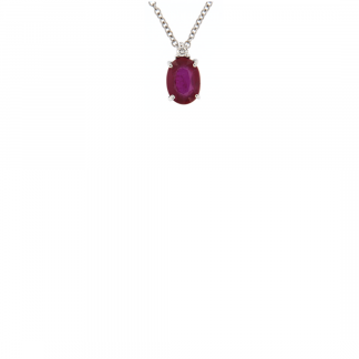 Pendente in oro bianco 18kt con rubino ovale 7x5mm e diamanti GVS1