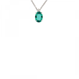 Pendente in oro bianco 18kt con smeraldo ovale 7x5mm e diamanti GVS1