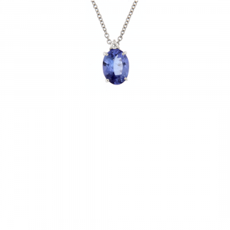 Pendente in oro bianco 18kt con tanzanite ovale 8x6mm e diamanti GVS1