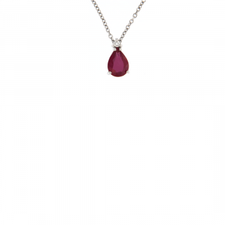 Pendente in oro bianco 18kt con goccia 7x5mm in rubino e diamanti GVS1