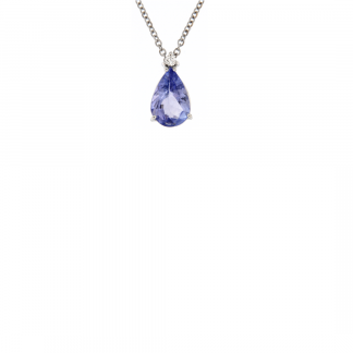 Pendente in oro bianco 18kt con tanzanite taglio goccia 7x5mm e diamanti GVS1