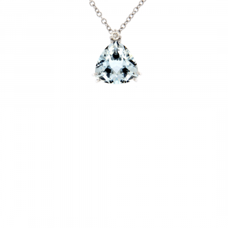Pendente in oro bianco 18kt con acquamarina trillon 10mm e diamanti GVS1