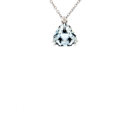 Pendente in oro bianco 18kt con acquamarina trillon 10mm e diamanti GVS1