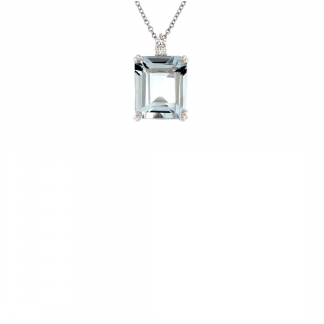 Pendente in oro bianco 18kt con acquamarina taglio ottagonale 12x10mm e diamanti GVS1