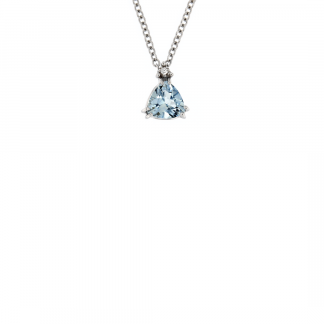 Pendente in oro bianco 18kt con acquamarina trillon 6mm e diamanti GVS1