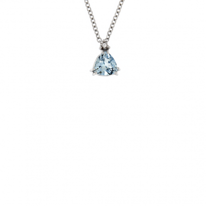 Pendente in oro bianco 18kt con acquamarina trillon 6mm e diamanti GVS1