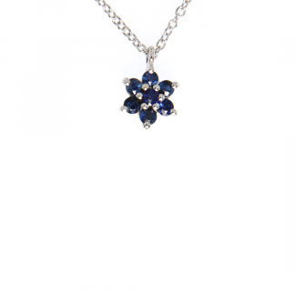 Pendente in oro bianco 18kt con zaffiro blu taglio brillante 1,75 e 2mm