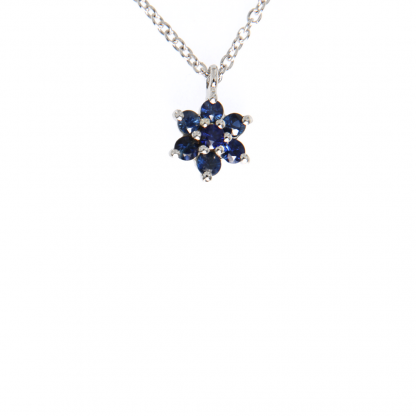 Pendente in oro bianco 18kt con zaffiro blu taglio brillante 1,75 e 2mm