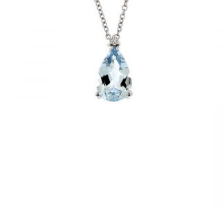 Pendente in oro bianco 18kt con acquamarina 2,52ct taglio goccia 12x8mm e diamanti GVS1