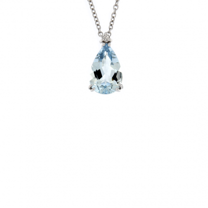 Pendente in oro bianco 18kt con acquamarina 2,52ct taglio goccia 12x8mm e diamanti GVS1