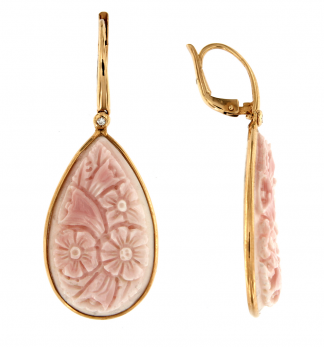 Orecchini in oro rosa 18kt con cammeo a tema floreale e diamanti GVS1
