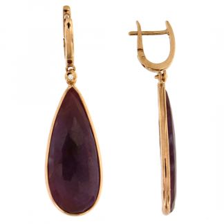 Orecchini in oro rosa 18kt con rubino goccia flat e diamanti GVS1