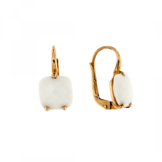 Orecchini in oro rosa 18kt con agata bianca antico cab sfaccettato 10mm