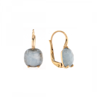 Orecchini in oro rosa 18kt con acquamarina milk antico cab sfaccettato 10mm