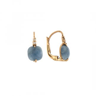 Orecchini in oro rosa 18 kt con acquamarina milk e diamanti GVS1
