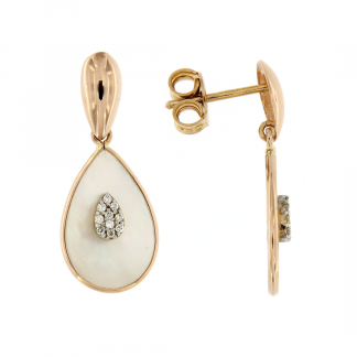 Orecchini in oro rosa 18kt con madreperla bianca a goccia e diamanti GVS1