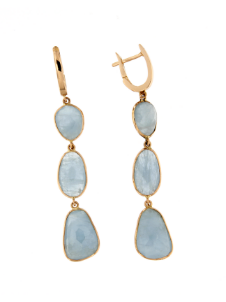 Orecchini in oro rosa 18kt con acquamarina milk forme irregolari brio