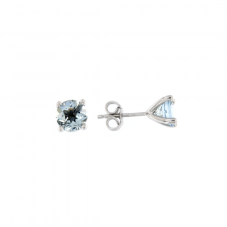 Orecchini in oro bianco 18kt con acquamarina taglio brillante 6mm