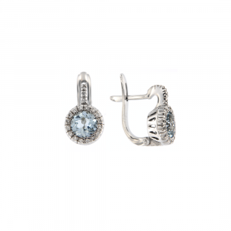 Orecchini in oro bianco 18kt con acquamarina taglio brillante 6mm e diamanti GVS1