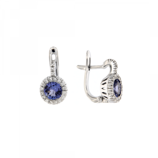 Orecchini in oro bianco 18kt con tanzanite taglio brillante 6mm e diamanti GVS1
