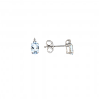 Orecchini in oro bianco 18kt con acquamarina ovale 6x4mm 0,83ct e diamanti GVS1