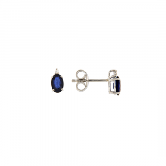 Orecchini in oro bianco 18kt con zaffiro blu taglio ovale 6x4mm e diamanti GVS1