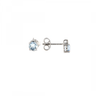 Orecchini in oro bianco 18kt con acquamarina taglio brillante 5mm 0,93ct e diamanti GVS1