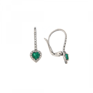 Orecchini in oro bianco 18kt con smeraldo taglio cuore 4mm e diamanti GVS1