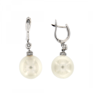 Orecchini in oro bianco 18kt con perla south sea 14-15mm e diamanti GVS1