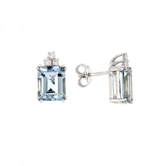 Orecchini in oro bianco 18kt con acquamarina ottagonale 10x8mm e diamanti GVS1