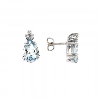 Orecchini in oro bianco 18kt con acquamarina goccia 12x8mm e diamanti GVS1