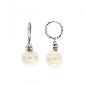Orecchini in oro bianco 18kt con perla south sea 11-12mm e diamanti GVS1